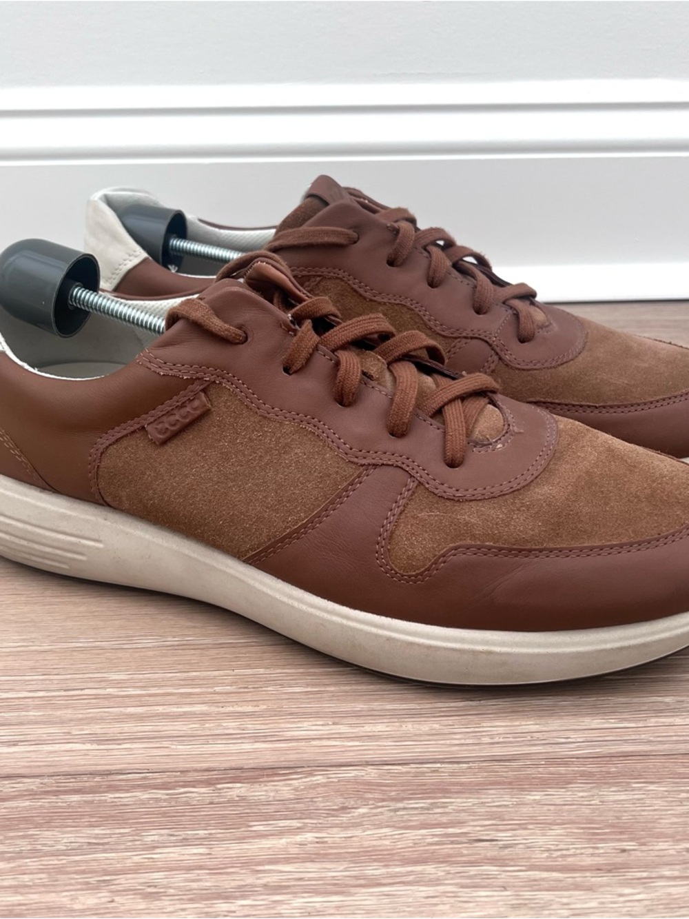 ECCO Soft 7 Brown Leather Lace Up Casual Sneakers Shoes Mens EU 47 / US 13
